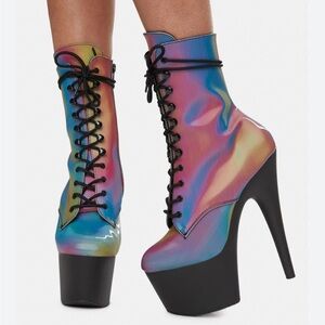 Pleaser Adore Chromatic Own The Spotlight Rainbow Reflective Platform Boots 6